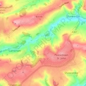 Topografisk kort Carlingcott, højde, terræn