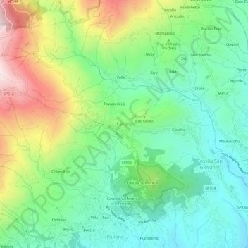 Topografisk kort Favaro, højde, terræn