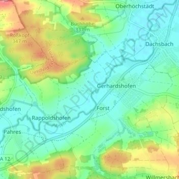 Topografisk kort Eckenhof, højde, terræn