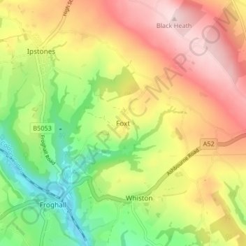 Topografisk kort Foxt, højde, terræn