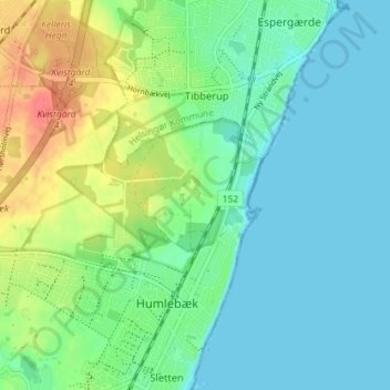 Topografisk kort Krogerup, højde, terræn