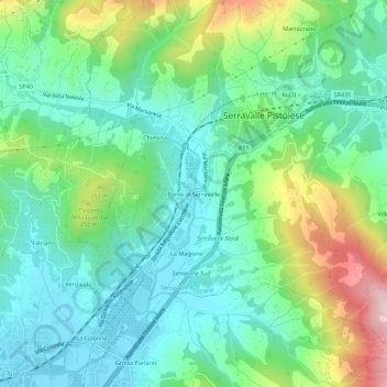 Topografisk kort Ponte di Serravalle, højde, terræn
