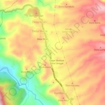 Topografisk kort Wawo, højde, terræn