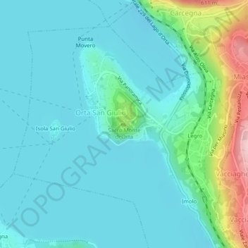Topografisk kort Sacro Monte di Orta, højde, terræn