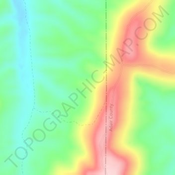 Topografisk kort Cookson Hills State Game Refuge, højde, terræn
