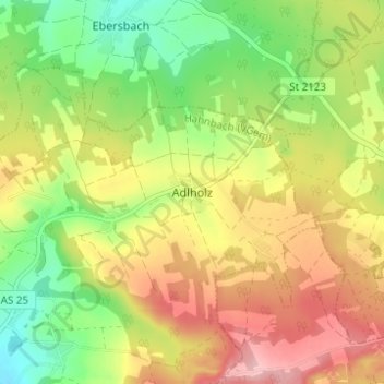Topografisk kort Adlholz, højde, terræn