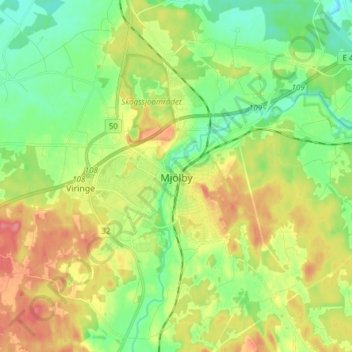 Topografisk kort Mjölby, højde, terræn