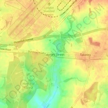 Topografisk kort Takeley Street, højde, terræn
