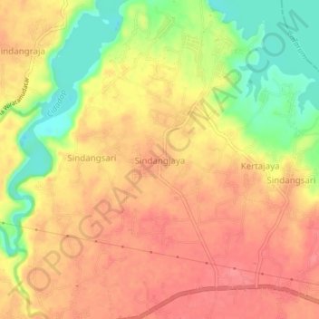 Topografisk kort Sindangjaya, højde, terræn