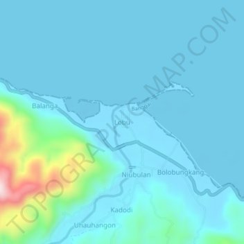 Topografisk kort Lobu, højde, terræn