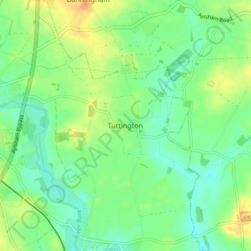 Topografisk kort Tuttington, højde, terræn