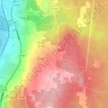 Topografisk kort Oljonsbyn, højde, terræn