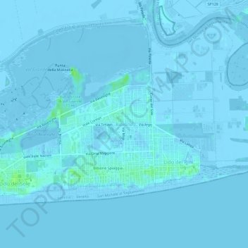 Topografisk kort Bibione, højde, terræn