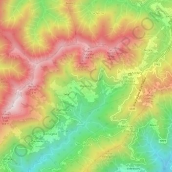 Topografisk kort Moranego, højde, terræn