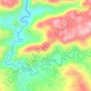 Topografisk kort Gunung Angsana, højde, terræn