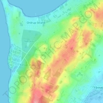 Topografisk kort Kårup, højde, terræn