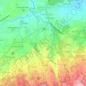 Topografisk kort Cangkiran, højde, terræn