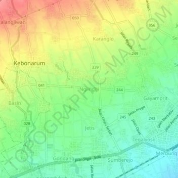 Topografisk kort Nglinggi, højde, terræn