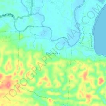 Topografisk kort Batukaras, højde, terræn