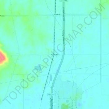 Topografisk kort Rock Hill, højde, terræn