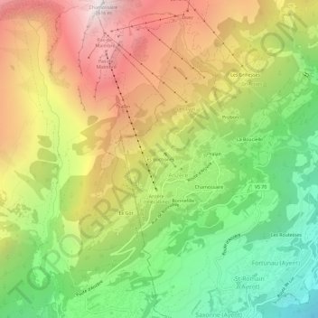 Topografisk kort Les Bochonès, højde, terræn