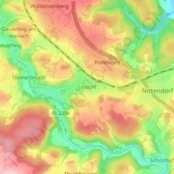 Topografisk kort Undorf, højde, terræn