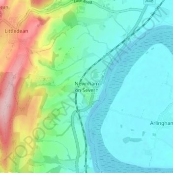 Topografisk kort Newnham on Severn, højde, terræn