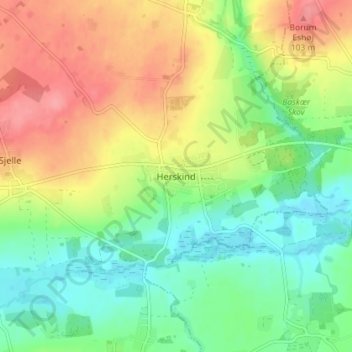 Topografisk kort Herskind, højde, terræn