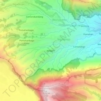 Topografisk kort Jenggiri, højde, terræn