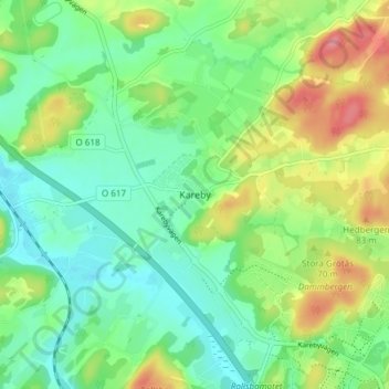 Topografisk kort Kareby, højde, terræn