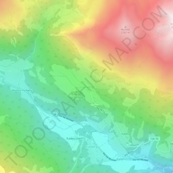 Topografisk kort Lü, højde, terræn
