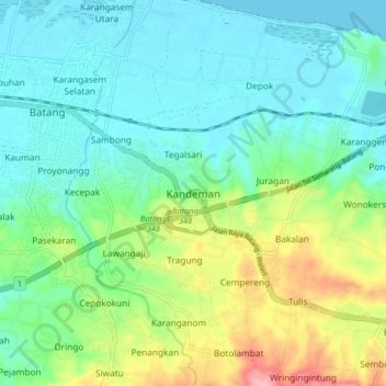Topografisk kort Kandeman, højde, terræn