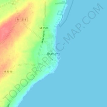 Topografisk kort Brantevik, højde, terræn