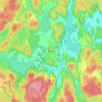 Topografisk kort Kisa, højde, terræn