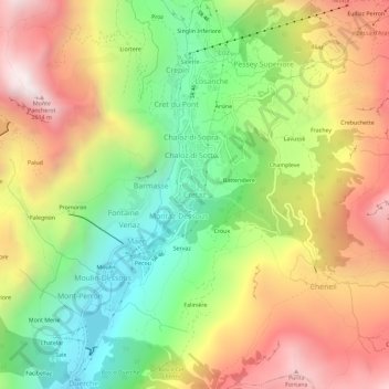 Topografisk kort Cretaz, højde, terræn