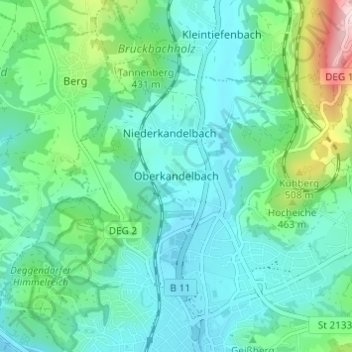 Topografisk kort Oberkandelbach, højde, terræn
