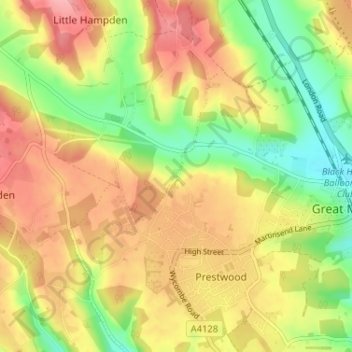 Topografisk kort Hotley Bottom, højde, terræn