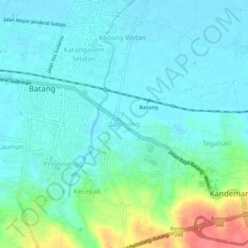 Topografisk kort Sambong, højde, terræn