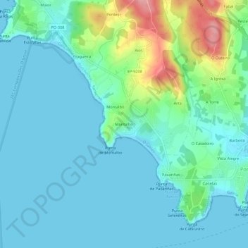 Topografisk kort Montalbo, højde, terræn