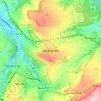 Topografisk kort Thurstonland, højde, terræn