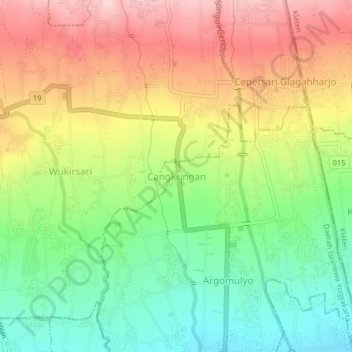 Topografisk kort Cangkringan, højde, terræn