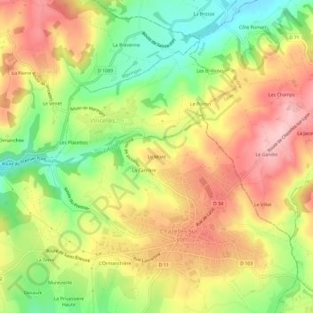 Topografisk kort Le Mont, højde, terræn