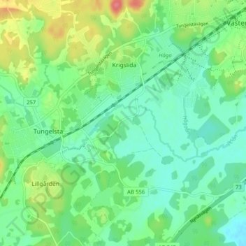 Topografisk kort Välsta, højde, terræn