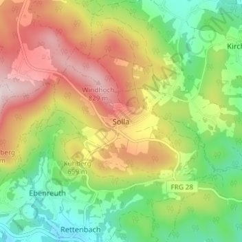 Topografisk kort Solla, højde, terræn
