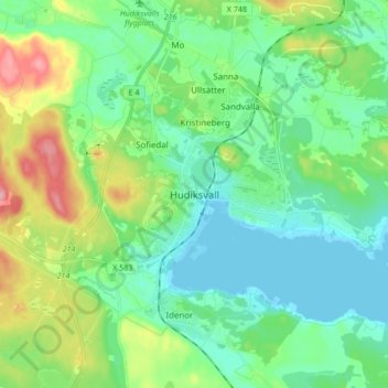 Topografisk kort Hudiksvall, højde, terræn