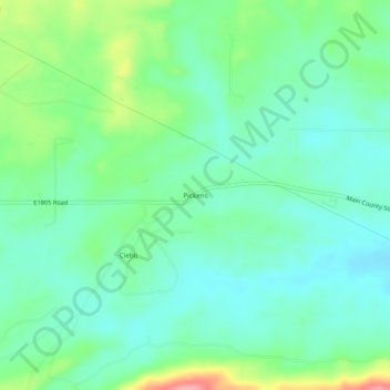 Topografisk kort Pickens, højde, terræn