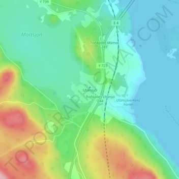 Topografisk kort Utansjö, højde, terræn