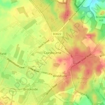 Topografisk kort Cranbourne, højde, terræn