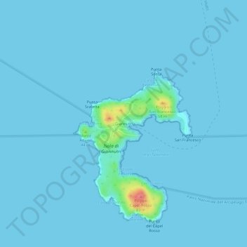 Topografisk kort Giannutri, højde, terræn