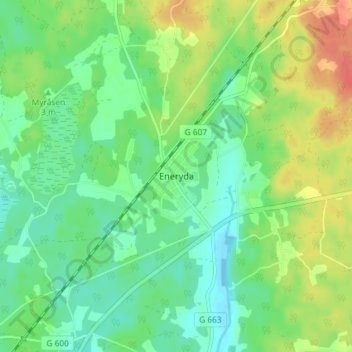 Topografisk kort Eneryda, højde, terræn